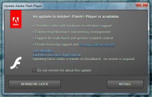 Okno aktualizacji Adobe Flash Player - często można je zobaczyć podczas rozruchu systemu.