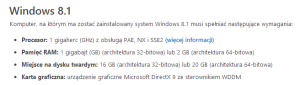 Wymagania minimalne Windows 8